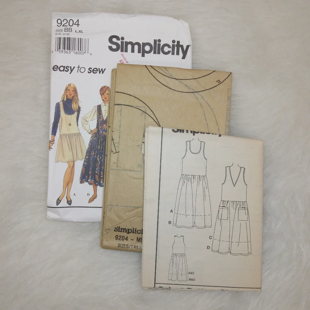 Simplicity 9204 Sz L-XL Misses jumper w/scoop or V neckline in two lengths